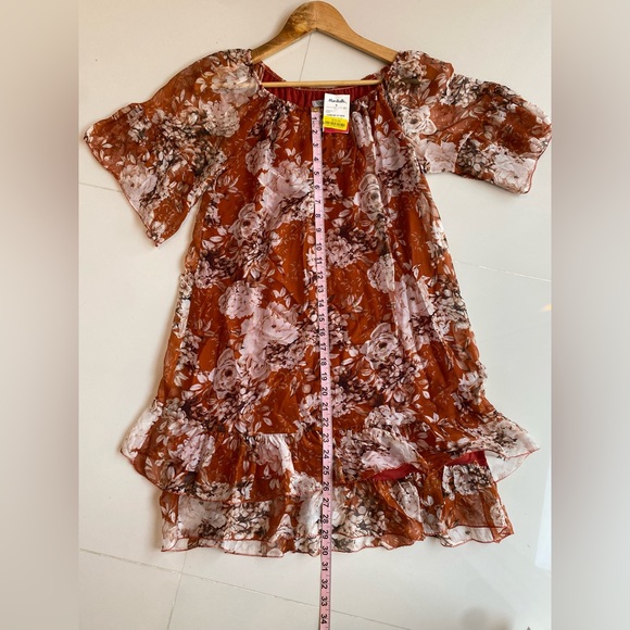 Knee length rust lined flow dress Med - Picture 2 of 5